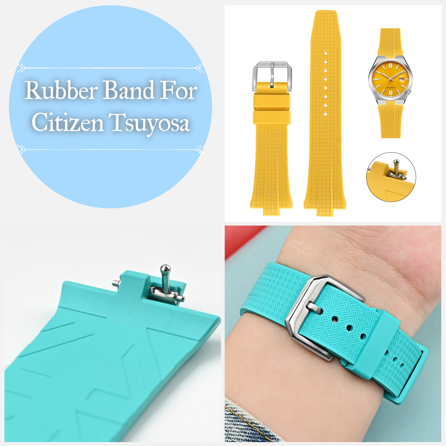 Quick Release 26mm FKM Rubber Band For Citizen Tsuyosa Watches, Replacement FKM Watch Band For Citizen Tsuyosa Watches