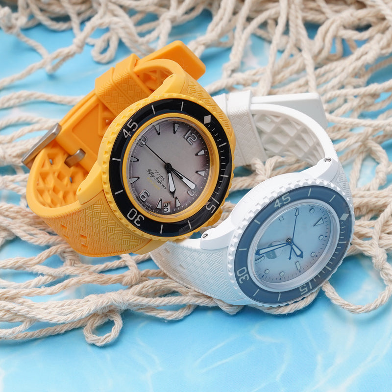 22mm Curved End Tropical Rubber Band For Blancpain X Swatch, Replacement Watch Bands With Buckle For Blancpain X Swatch Tropical Style