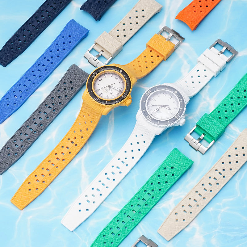 22mm Curved End Tropical Rubber Band For Blancpain X Swatch, Replacement Watch Bands With Buckle For Blancpain X Swatch Tropical Style