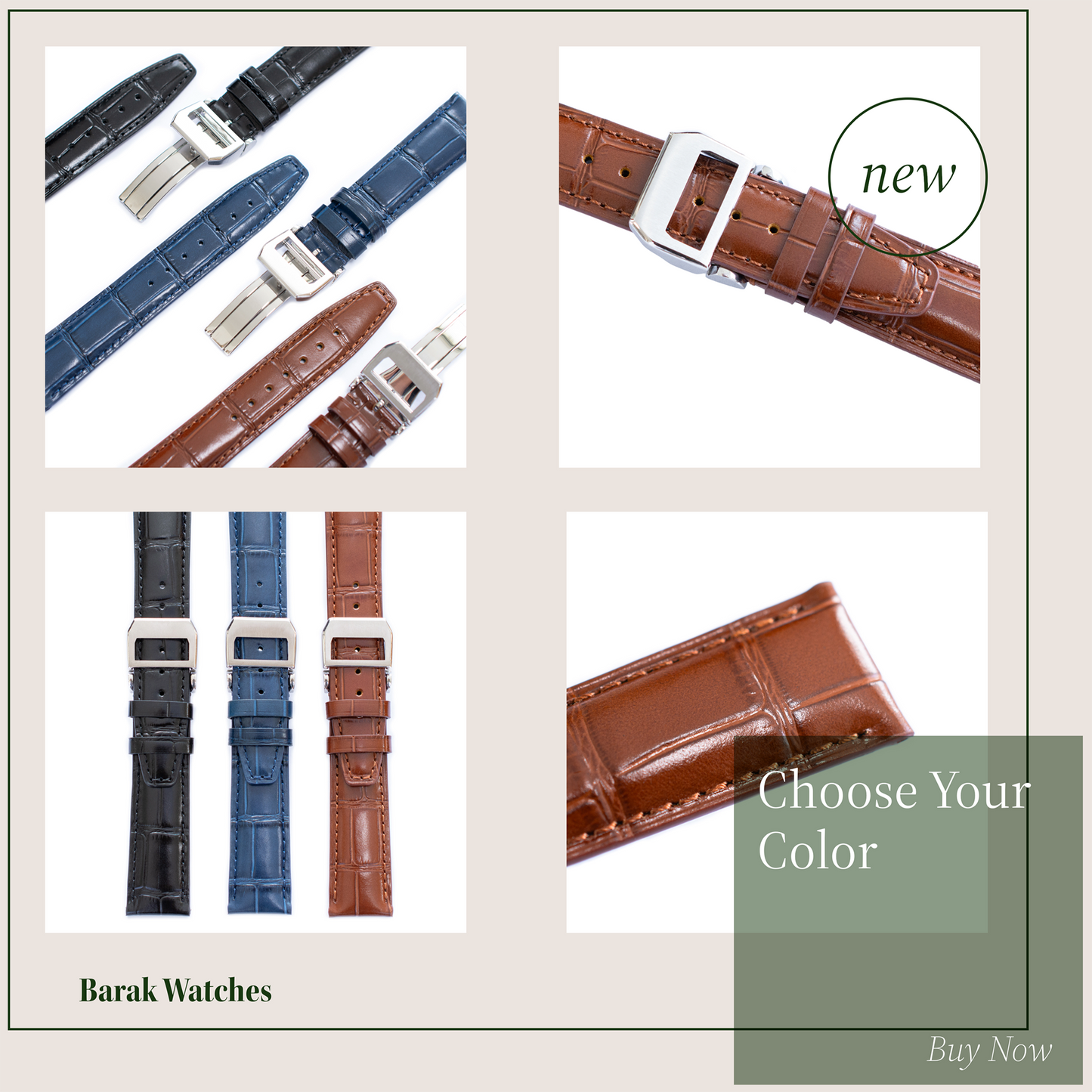Crocodile Leather Straps For IWC Portuguese Watches, Croco Watch Band With Deployment Clasp For Watches