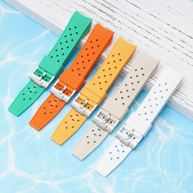 22mm Curved End Tropical Rubber Band For Blancpain X Swatch, Replacement Watch Bands With Buckle For Blancpain X Swatch Tropical Style
