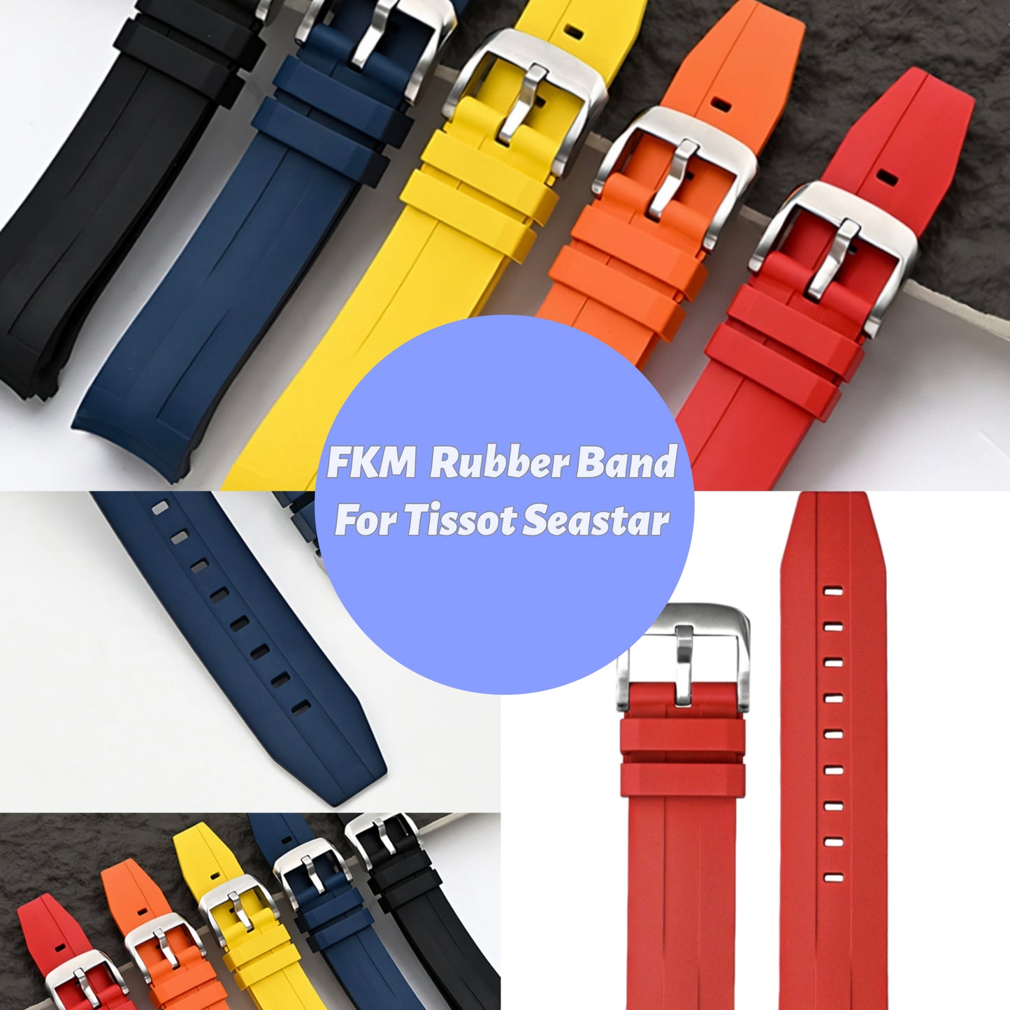 21mm FKM Rubber Band For Tissot Seastar 1000 Powermatic 80 T120407A, Replacement Curved End Watch Band For Tissot Seastar 1000 Watches