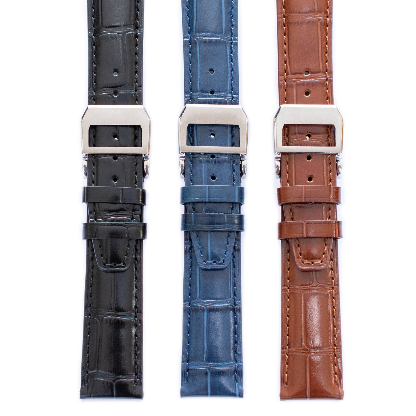 Crocodile Leather Straps For IWC Portuguese Watches, Croco Watch Band With Deployment Clasp For Watches