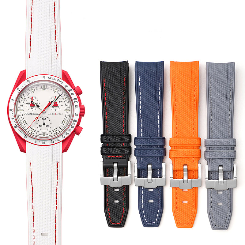 20mm Curved End Rubber Band For Omega X Swatch MoonSwatch, Replacement Watch Bands With Buckle For Omega X Swatch MoonSwatch and SpeedMaster - Multiple Colors