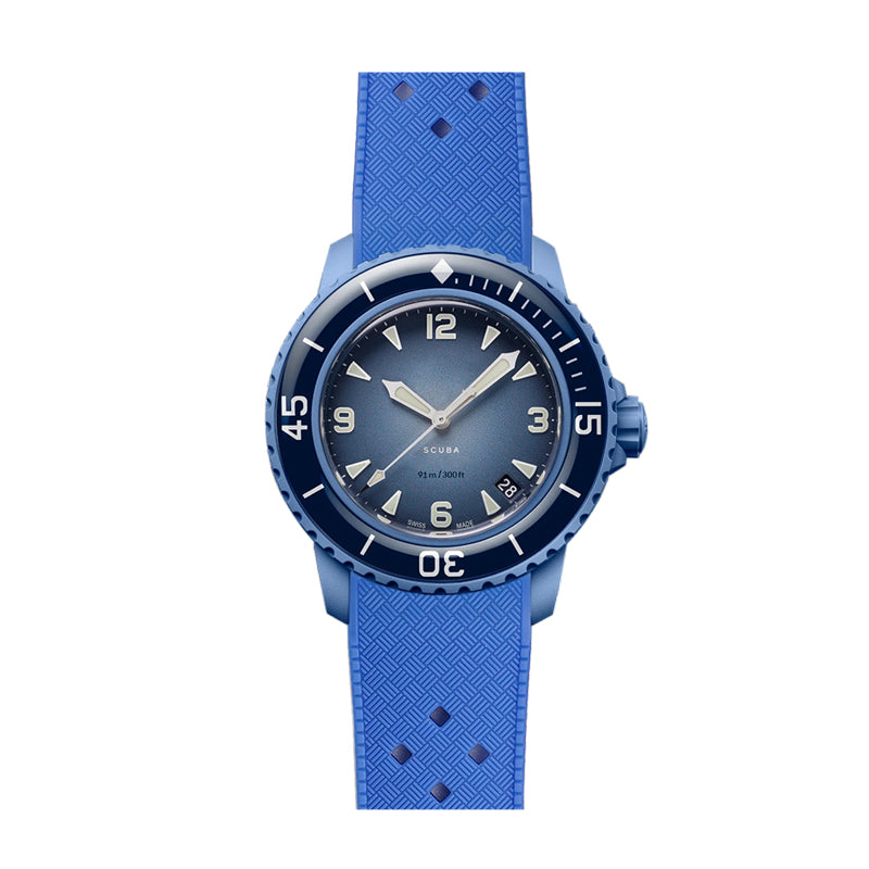 22mm Curved End Tropical Rubber Band For Blancpain X Swatch, Replacement Watch Bands With Buckle For Blancpain X Swatch Tropical Style
