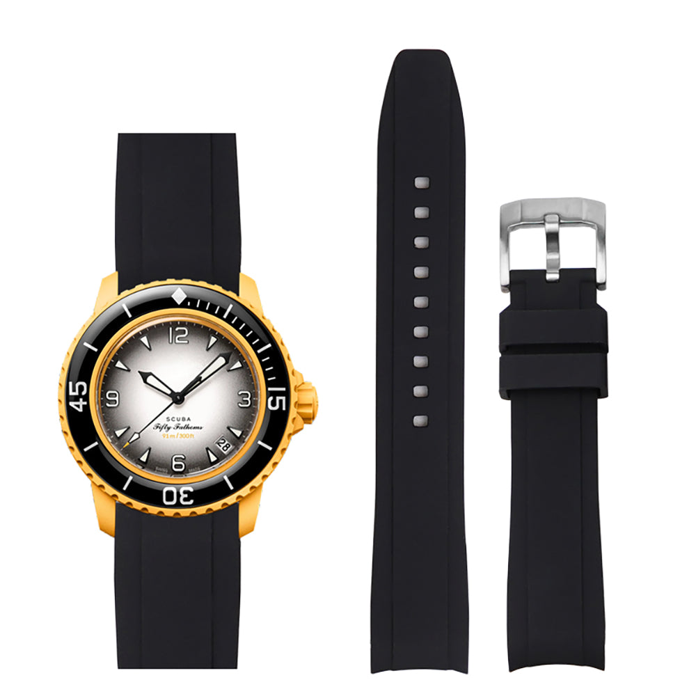 22mm Curved End Rubber Band For Blancpain X Swatch, Replacement Watch Bands With Buckle For Blancpain X Swatch - Multiple Colors