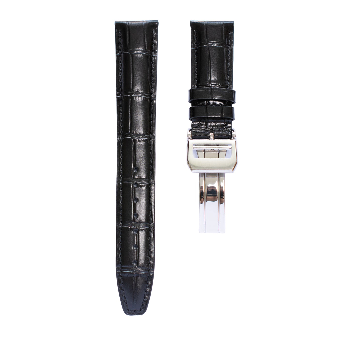 Crocodile Leather Strap For Pilot Watches, Croco Watch Band With Deployment Clasp For Watches