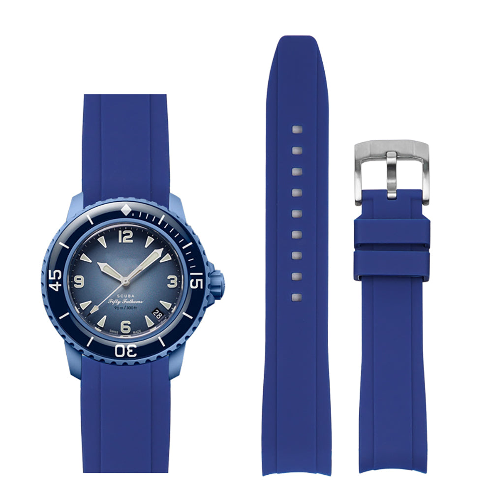 22mm Curved End Rubber Band For Blancpain X Swatch, Replacement Watch Bands With Buckle For Blancpain X Swatch - Multiple Colors
