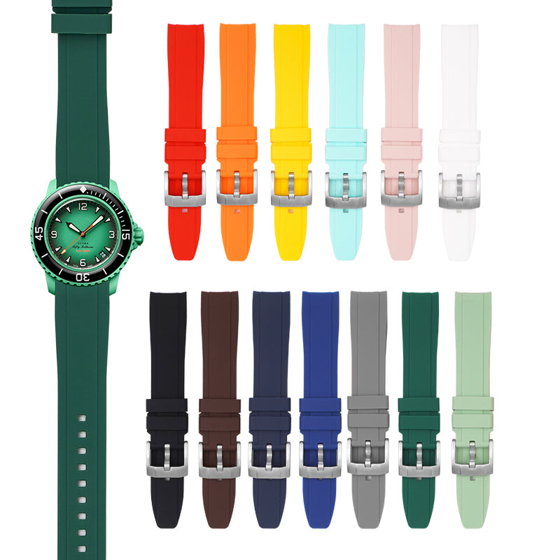 22mm Curved End Rubber Band For Blancpain X Swatch, Replacement Watch Bands With Buckle For Blancpain X Swatch - Multiple Colors