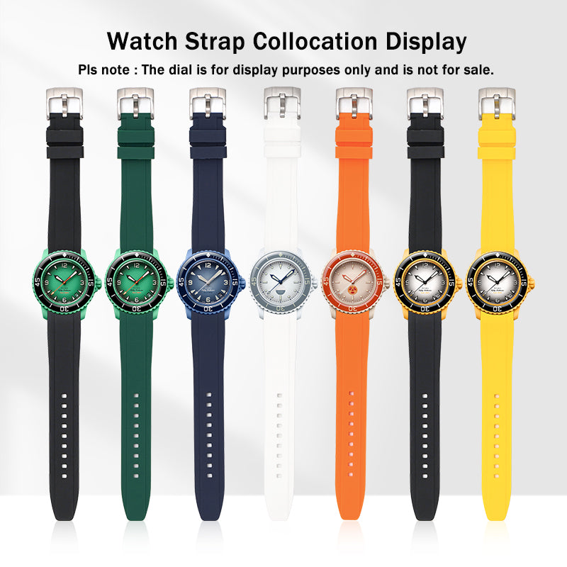 22mm Curved End Rubber Band For Blancpain X Swatch, Replacement Watch Bands With Buckle For Blancpain X Swatch - Multiple Colors