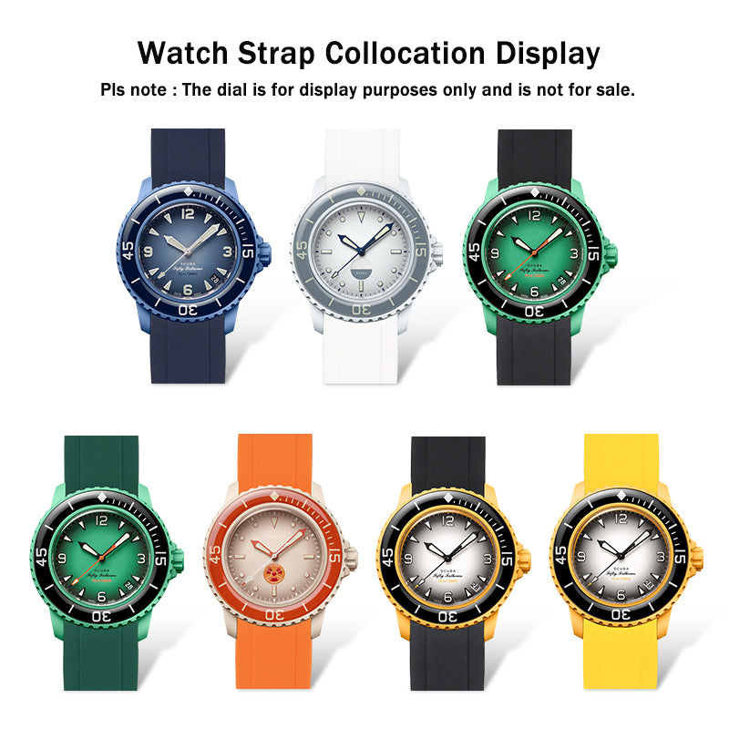 22mm Curved End Rubber Band For Blancpain X Swatch, Replacement Watch Bands With Buckle For Blancpain X Swatch - Multiple Colors