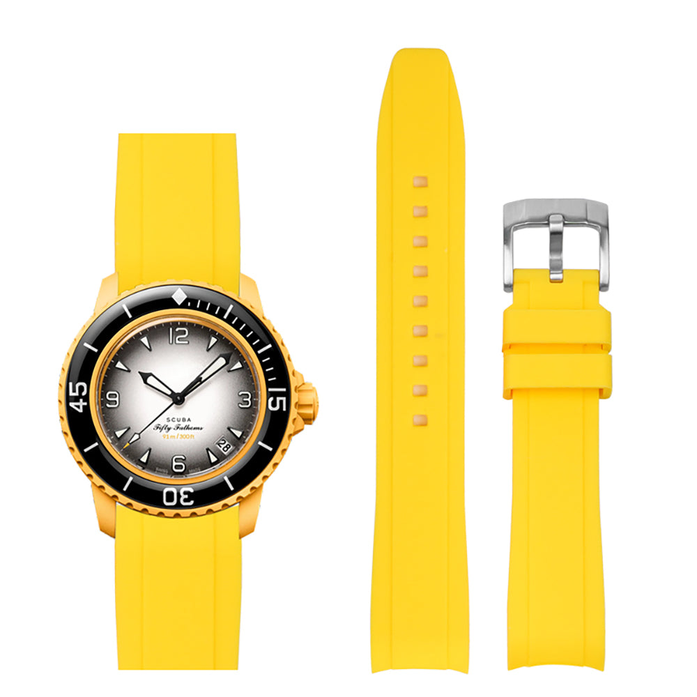 22mm Curved End Rubber Band For Blancpain X Swatch, Replacement Watch Bands With Buckle For Blancpain X Swatch - Multiple Colors