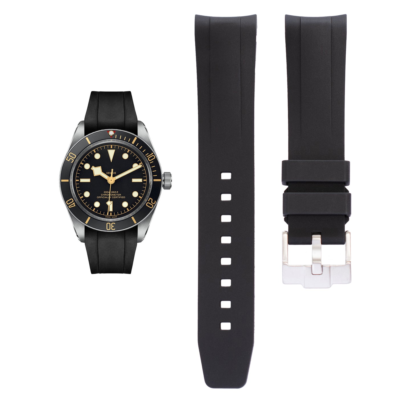 Black Rubber Band For Tudor Black Bay 58 Watches