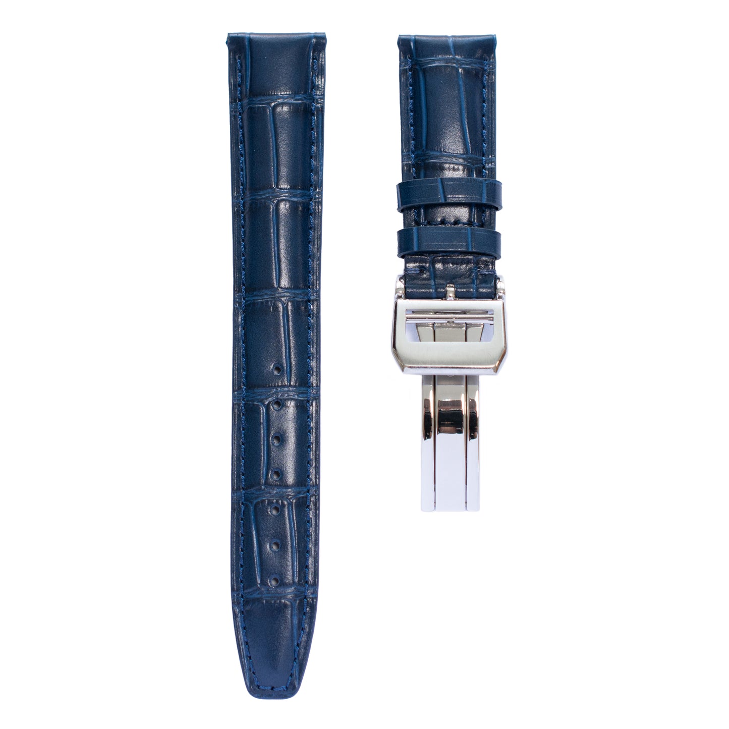 Crocodile Leather Strap For Pilot Watches, Croco Watch Band With Deployment Clasp For Watches