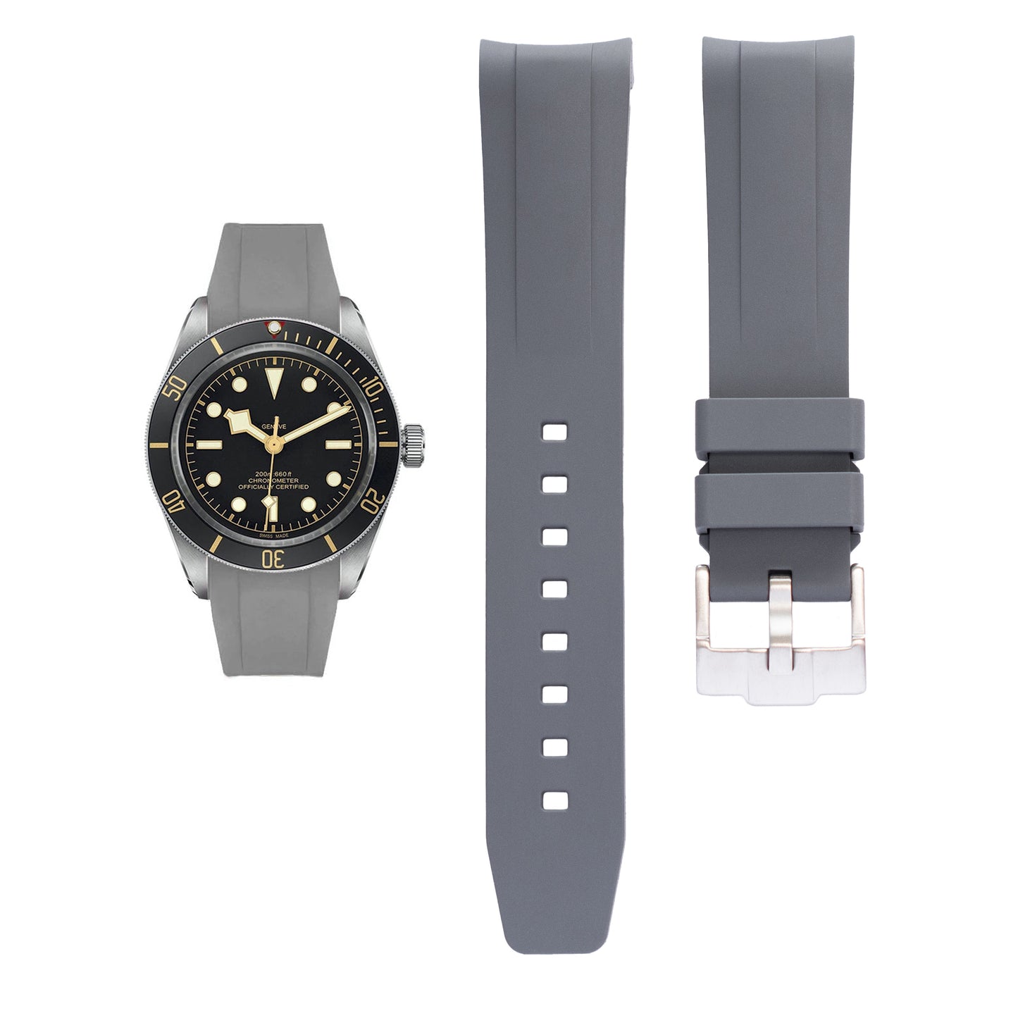 Gray Rubber Band For Tudor Black Bay 58 Watches