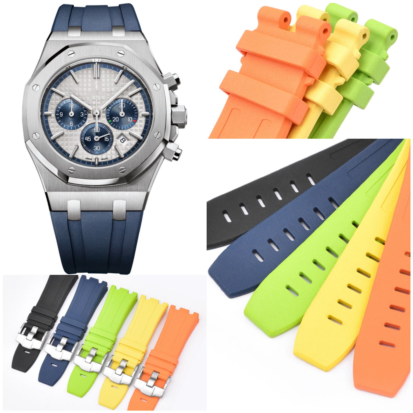 28mm FKM Rubber Band For Audemars Piguet Watches With Buckle, 28mm Rubber Watch Band With Buckle For AP Watches