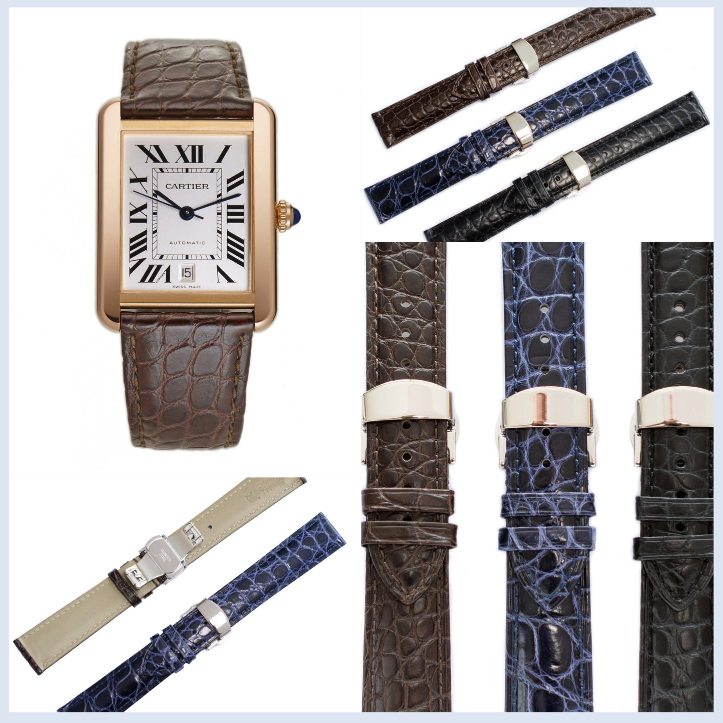 Crocodile Leather Straps For Watches With Deployment Clasp, Croco Watch Strap For Watches