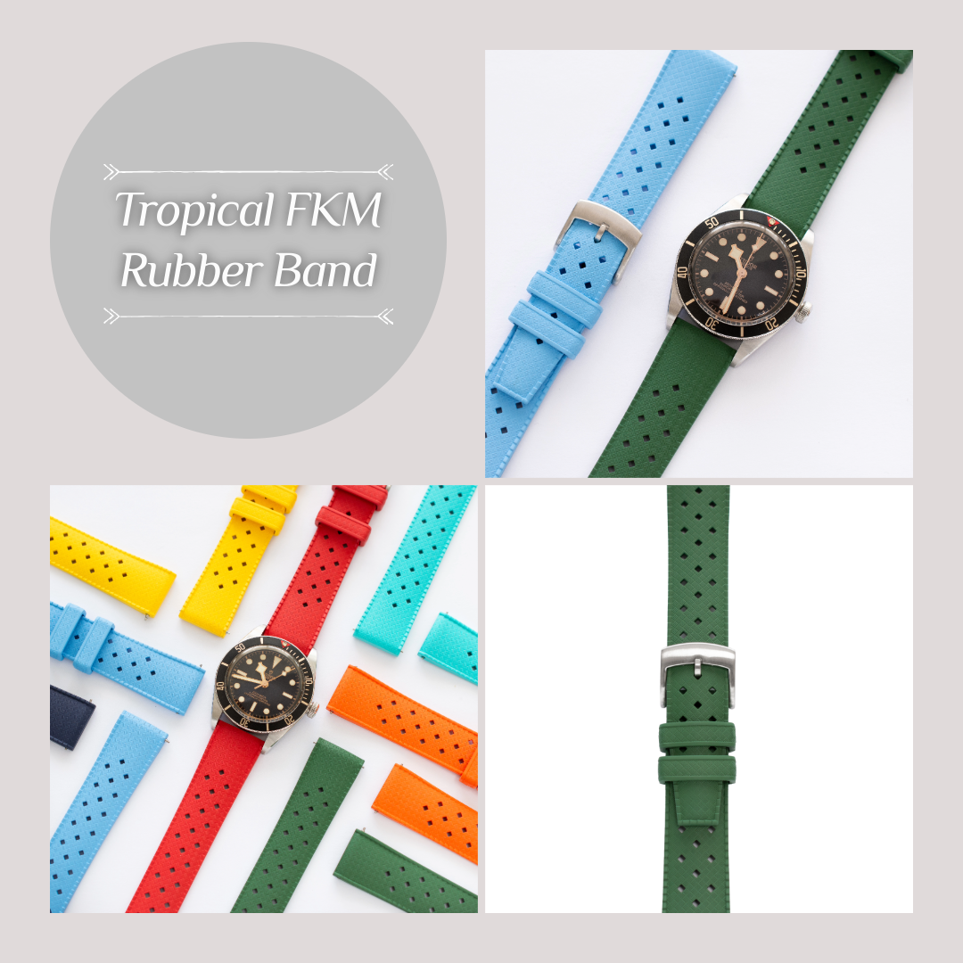 Quick Release Tropical Rubber Band For Watches, Replacement FKM Watch Band Straps For Watches