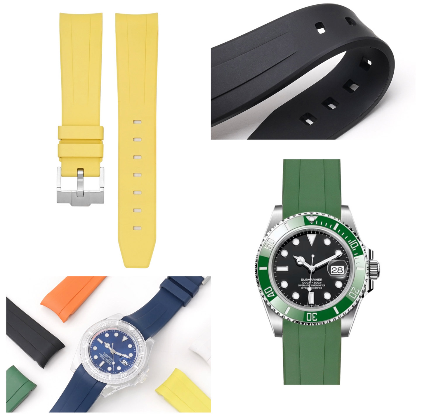 20mm FKM Rubber Band For Rolex Watches, Curved End 20mm Rubber Watch Band For Rolex Watches
