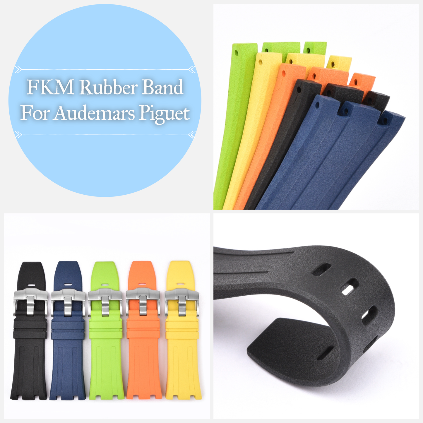 28mm FKM Rubber Band For Audemars Piguet Watches With Buckle, 28mm Rubber Watch Band With Buckle For AP Watches