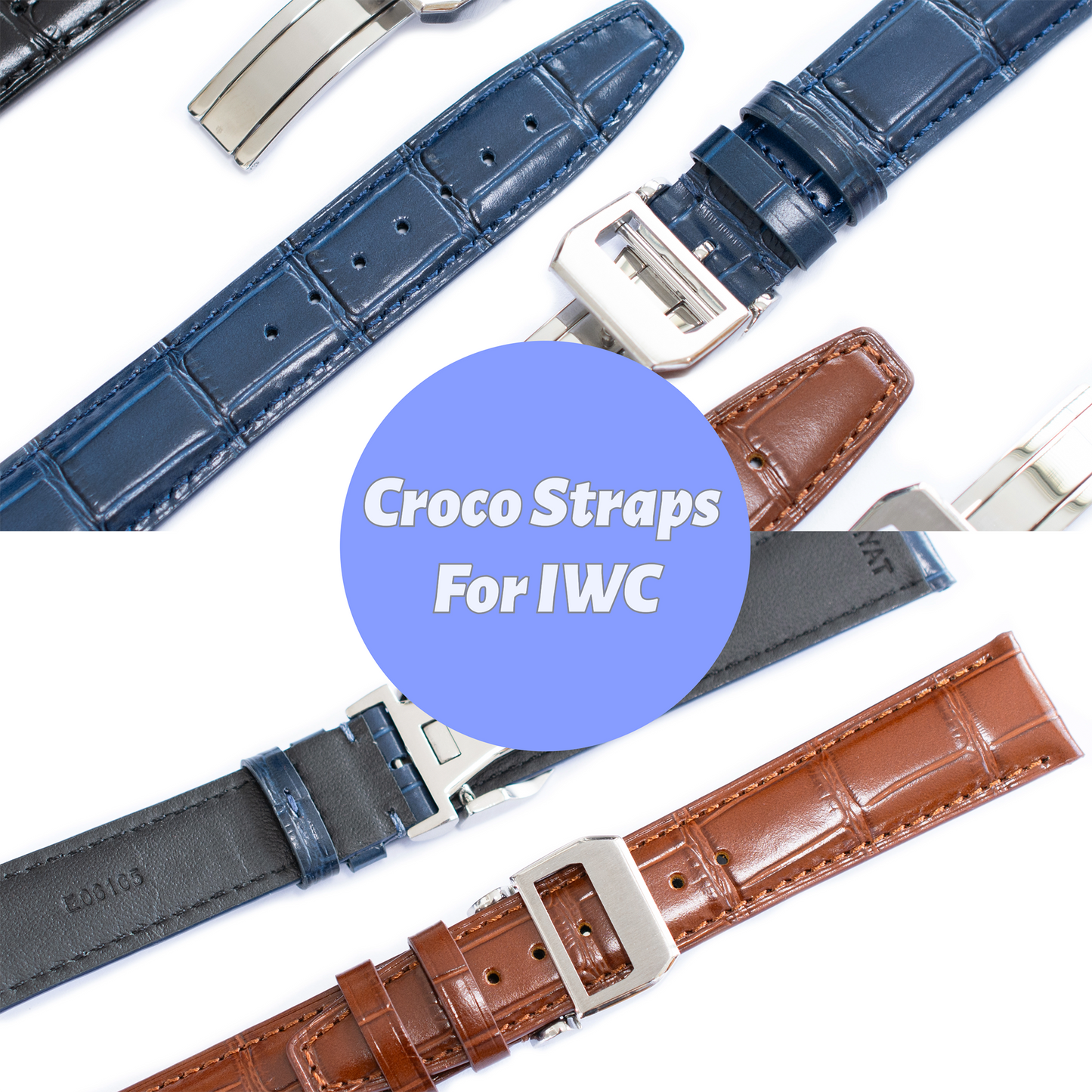 Crocodile Leather Strap For Pilot Watches, Croco Watch Band With Deployment Clasp For Watches