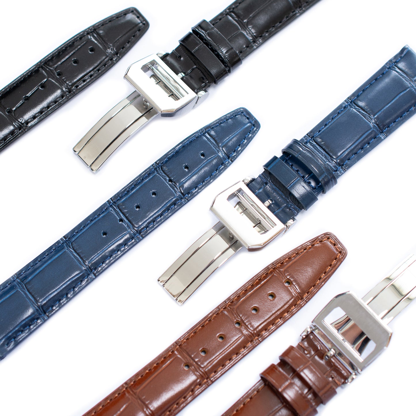 Crocodile Leather Strap For Pilot Watches, Croco Watch Band With Deployment Clasp For Watches