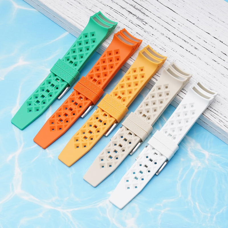 22mm Curved End Tropical Rubber Band For Blancpain X Swatch, Replacement Watch Bands With Buckle For Blancpain X Swatch Tropical Style