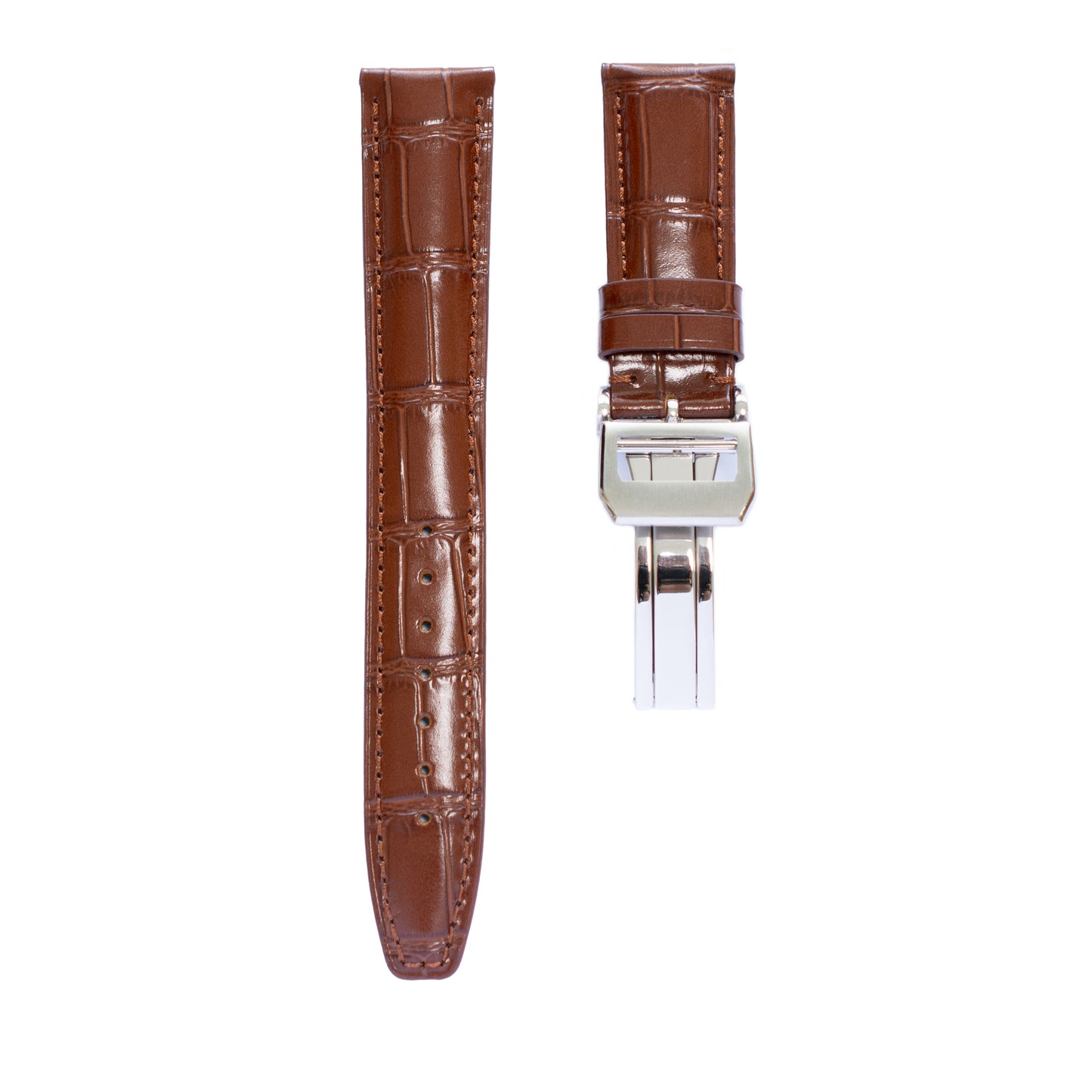 Crocodile Leather Strap For Pilot Watches, Croco Watch Band With Deployment Clasp For Watches
