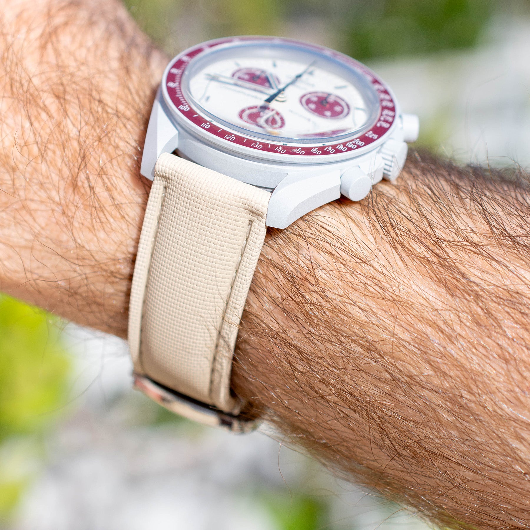 beige straps for omega on speedmaster watch