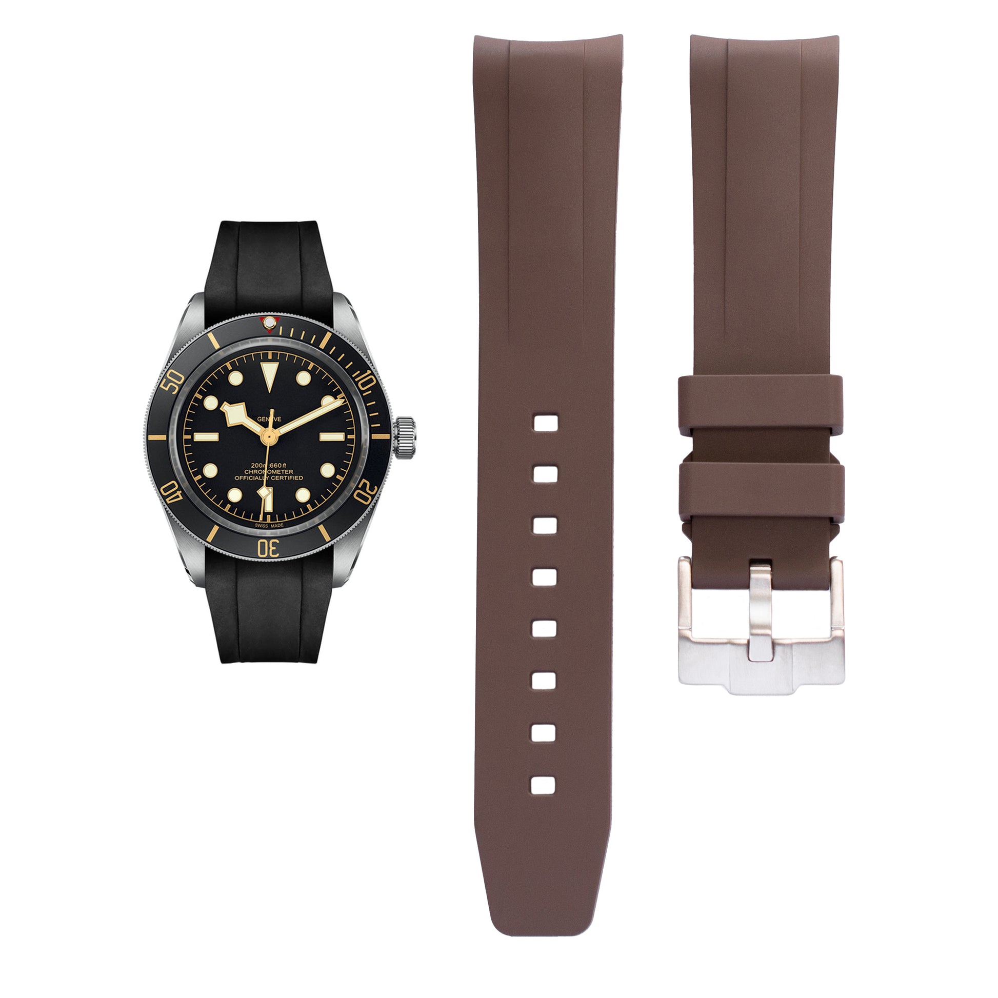 Brown Rubber Band For Tudor Black Bay 58 Watches FKM