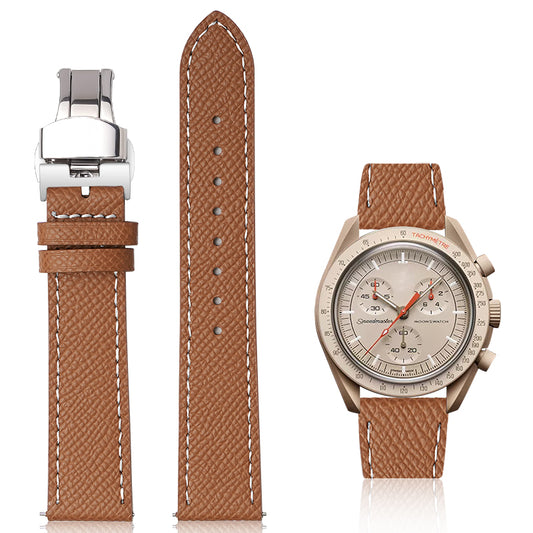 20mm Quick Release Epsom Leather Straps For Watches, Replacement Calfskin Watch Bands Straps With Deployment Clasp For Watches